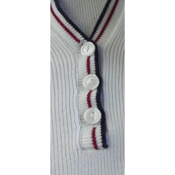 Karen Scott Medium White Red Black Ribbed V-Neck Henley Sweater nautical collar - Picture 3 of 7